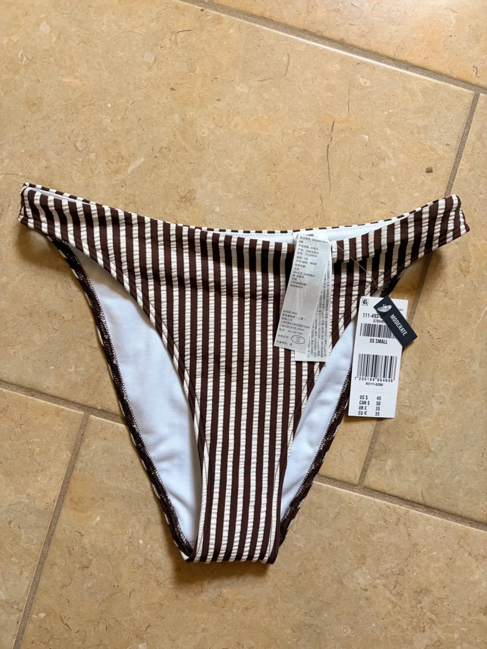 Striped Brown & White Bikini Bottom